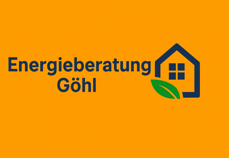 Logo Logo von Energiebberatung Göhl mit Haus- und Blatt-Symbol auf orangefarbenem Hintergrund.